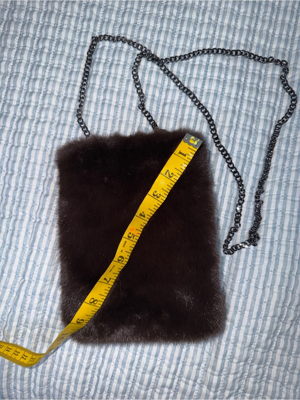 Faux Fur Crossbody Bag in Dark Brown with Chain Strap